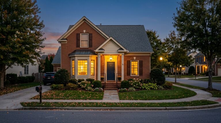 Warmly lit home exterior showing simple ways to feel safer living alone