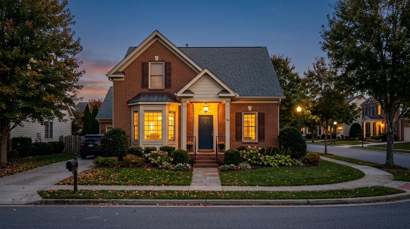 Warmly lit home exterior showing simple ways to feel safer living alone