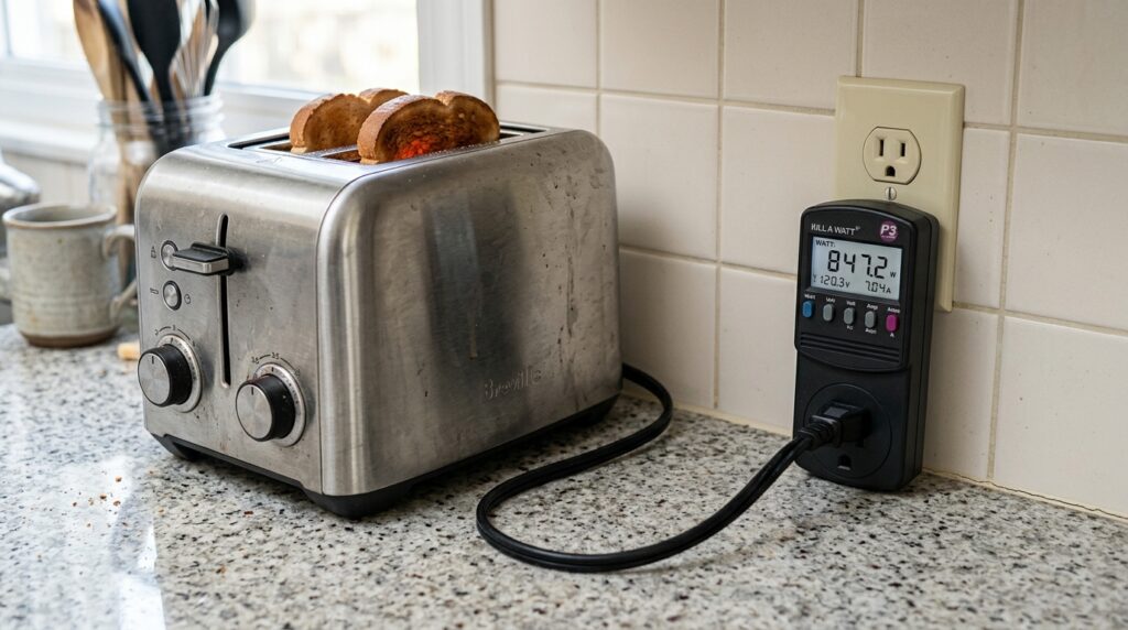 Plug-in wattage meter used for a home energy audit check