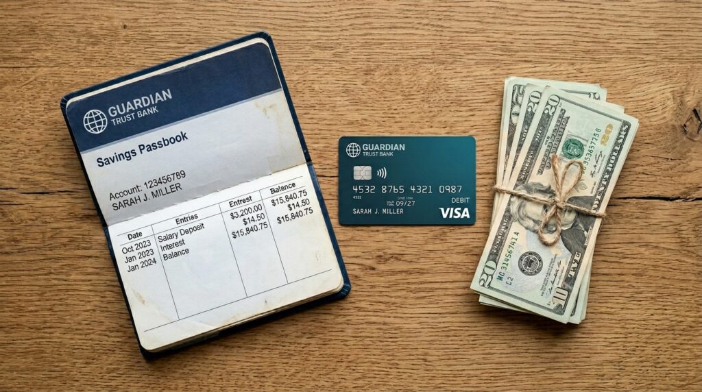 Bank card and cash representing diversified deposit protection