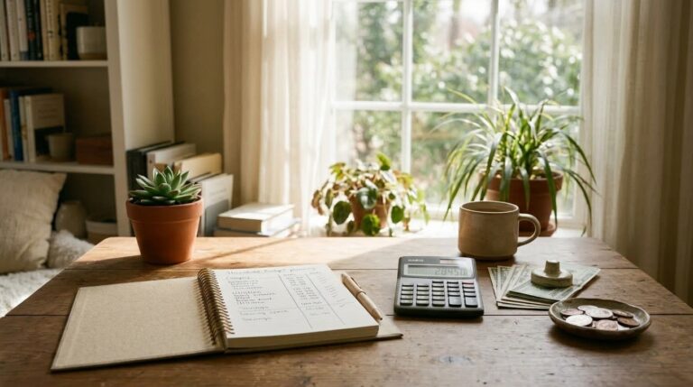 Household budget notebook and cash representing how to protect your money from inflation